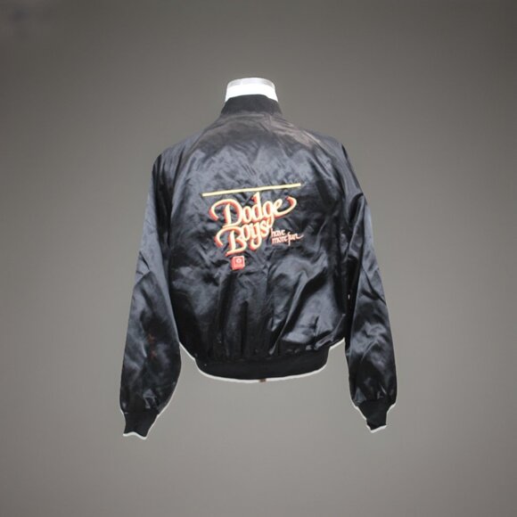 Vintage DODGE Satin Jacket Mens XL Black Dodge Boys Have More Fun USA 1980s - Picture 12 of 12